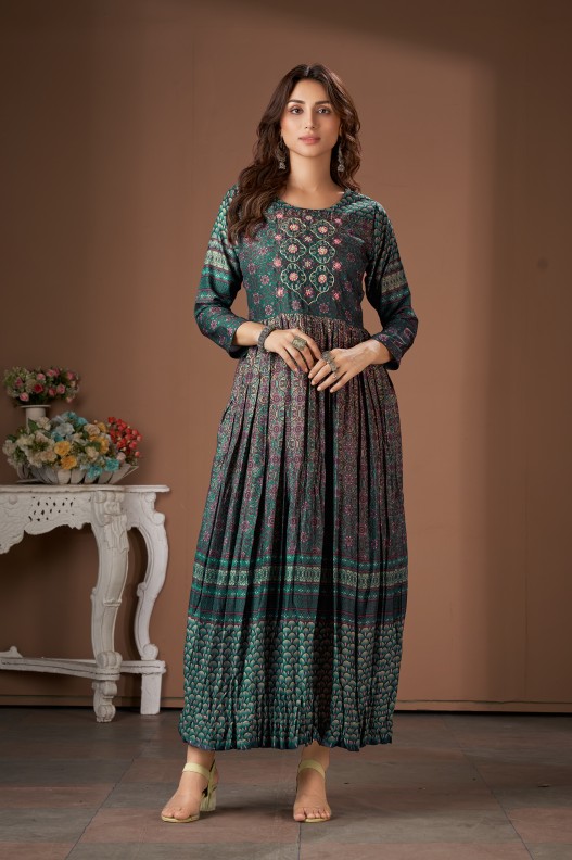 Designer Digital Print Viscose Hand Work Long Gown for Women
